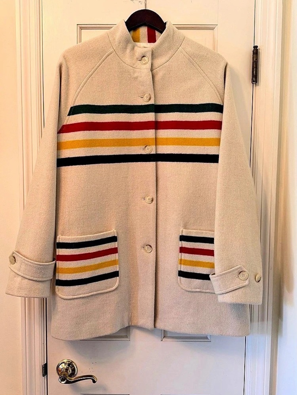 Pendleton Striped Wool Coat in Cream XL Like New
